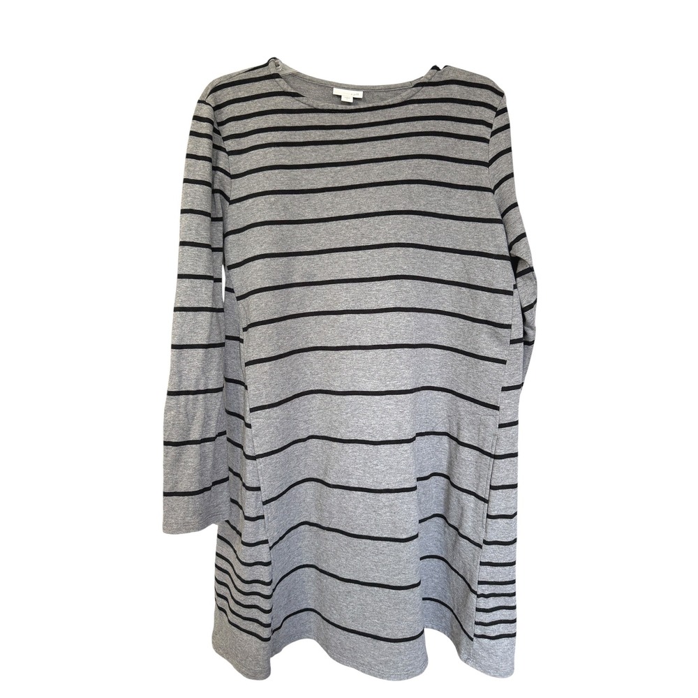 J. Jill Womens Grey Black Striped Long Sleeve Lounge Dress Pockets L Cozycore